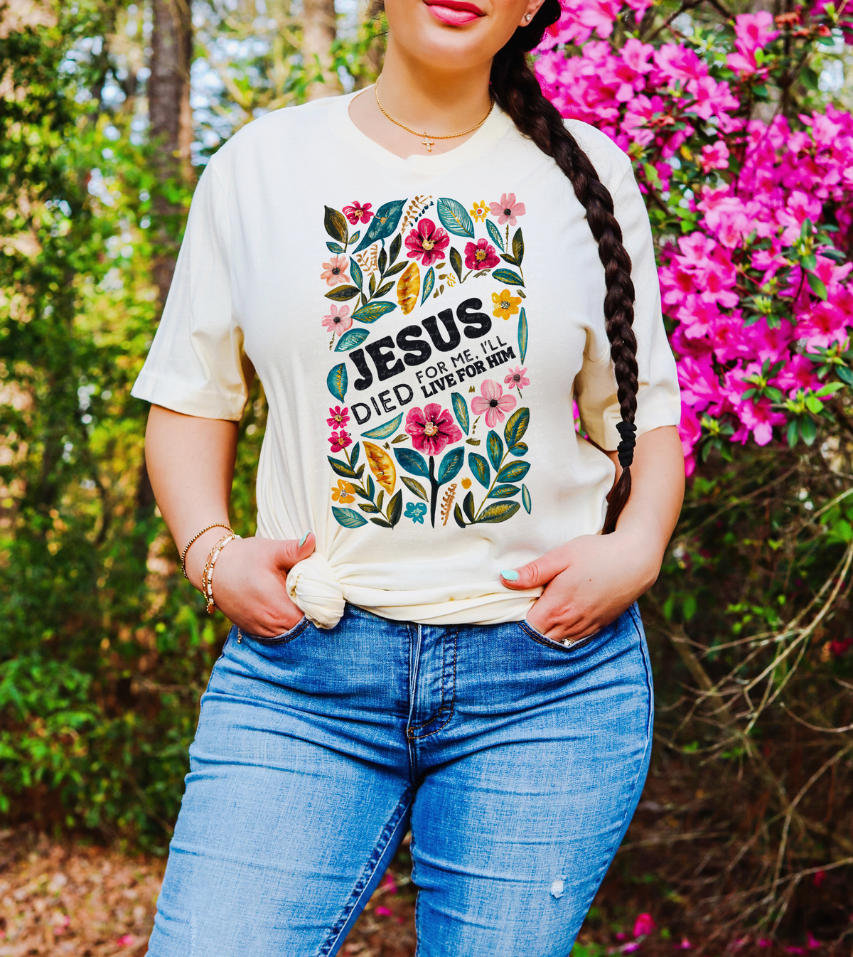 Jesus Died For Me I'll Live For Him Floral 76846 DTF Transfer