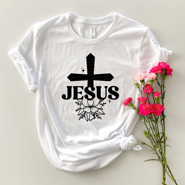 Jesus Floral Cross Black 76129 DTF Transfer