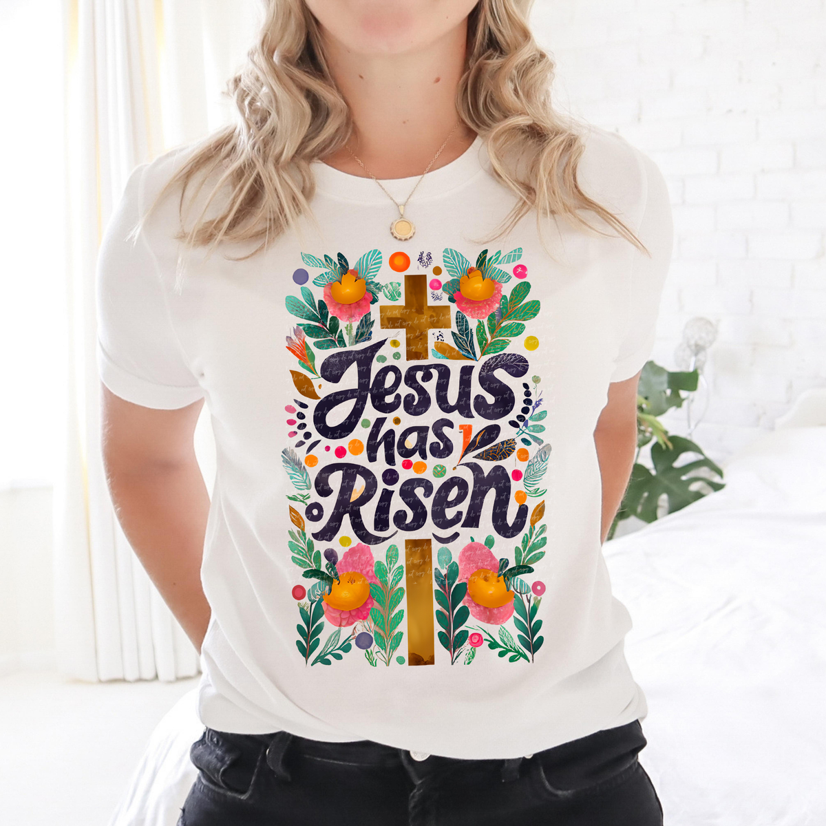 Jesus Has Risen Cross Floral 76848 DTF Transfer