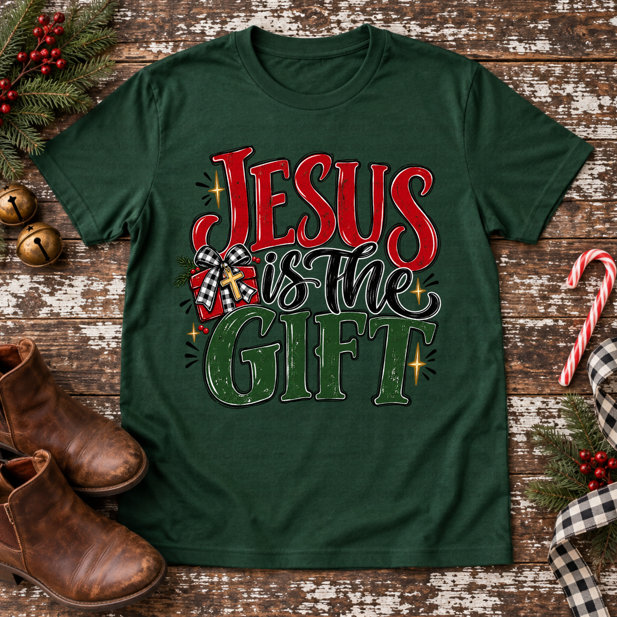 Jesus is the gift red and green with shining star (Revel) DTF