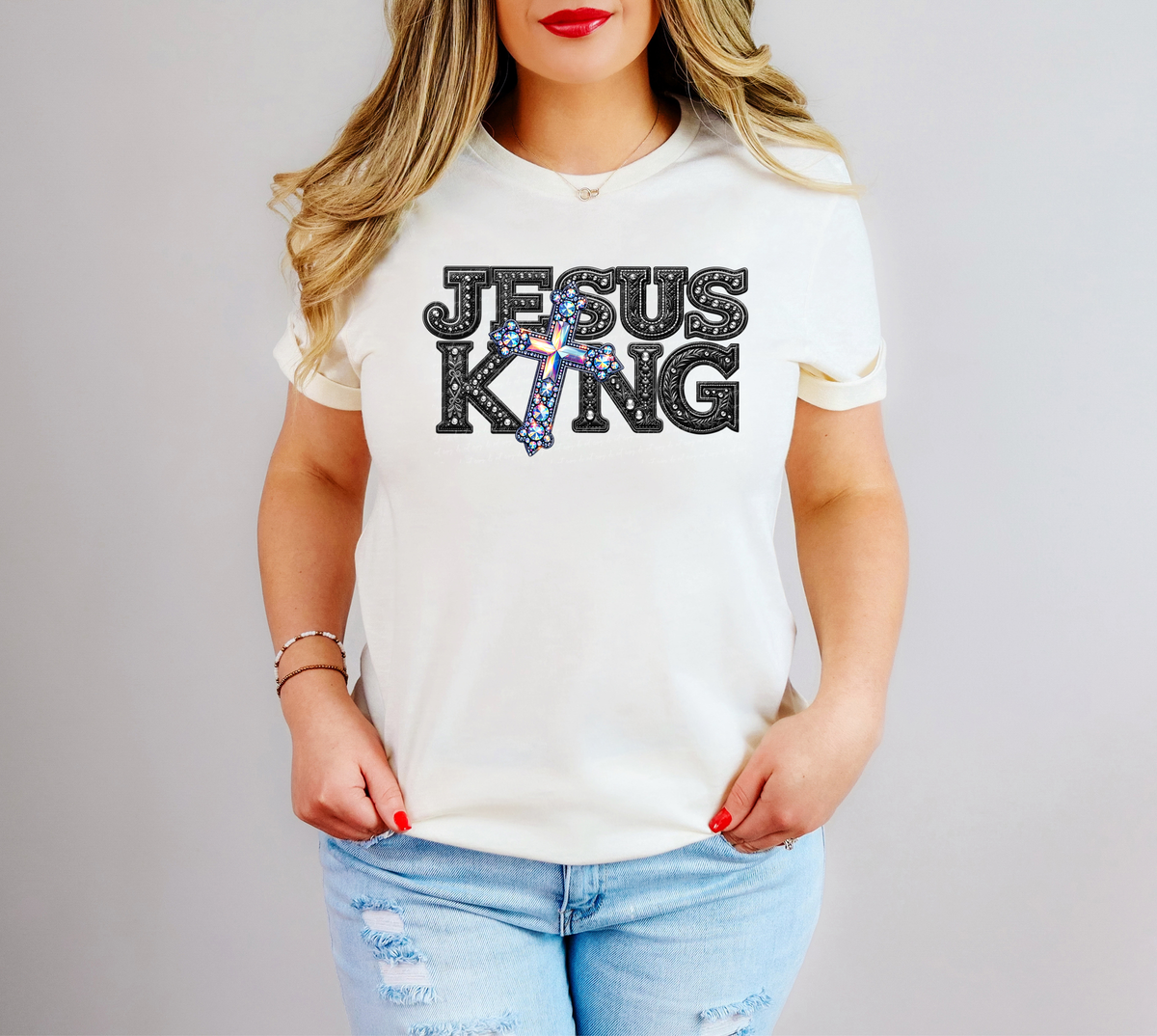Jesus King Cross Faux Rhinestone 61989 DTF transfer