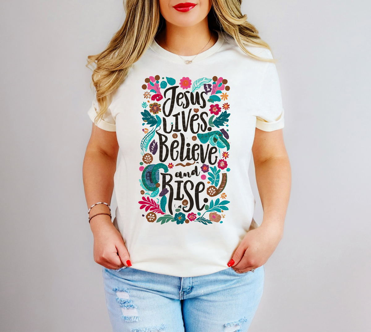 Jesus Lives Believe and Rise 76851 DTF Transfer