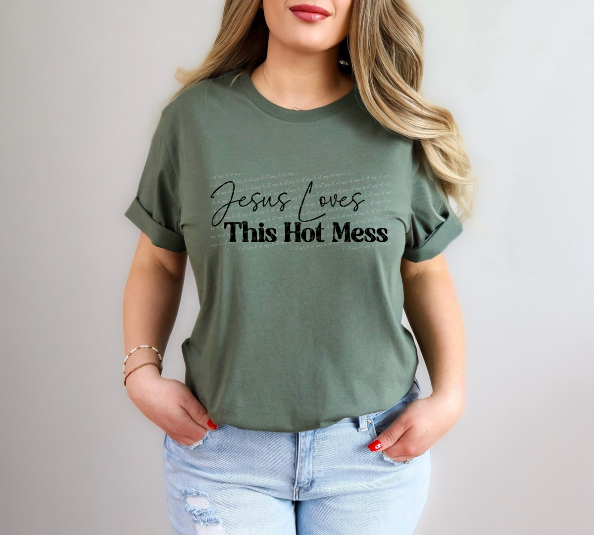 Jesus Loves This Hot Mess Cursive And Serif Font Black 89423 DTF Transfer