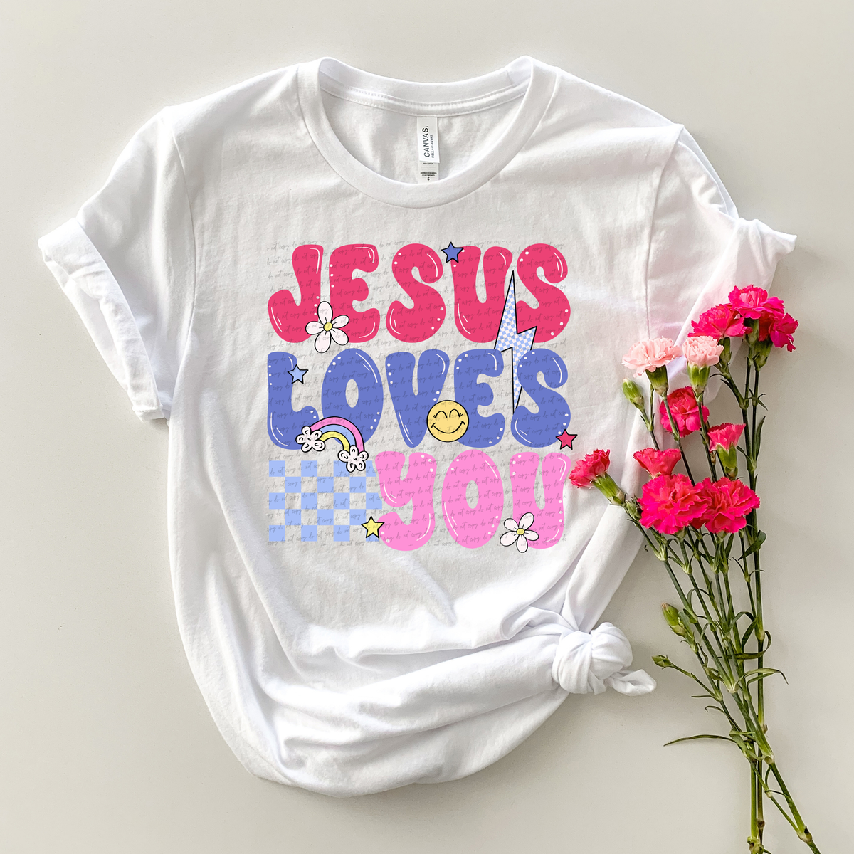 Jesus Loves You Blue Checker Groovy 86222 DTF Transfer