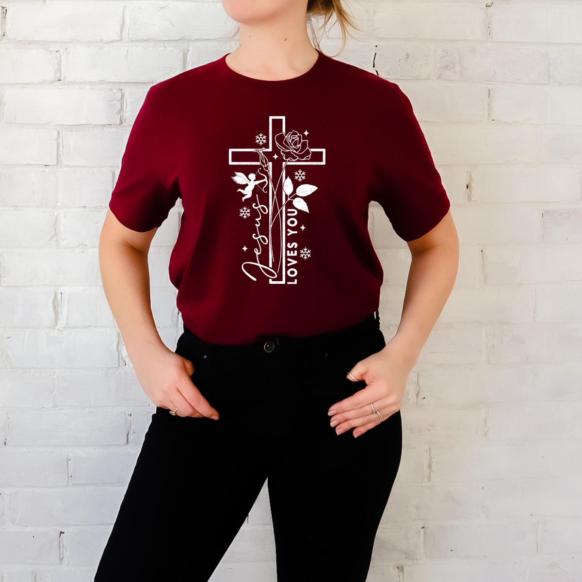Jesus Loves You Floral Cross White 76133 DTF Transfer
