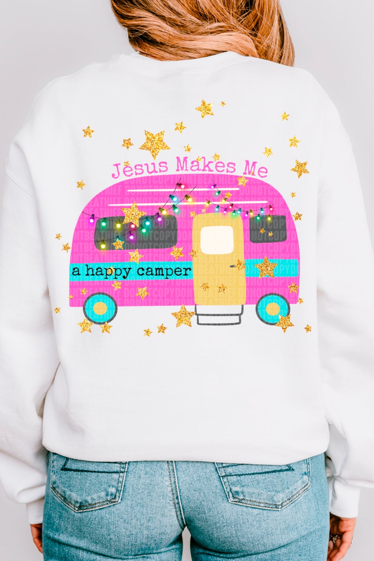 Jesus makes me a happy camper BACK DTF transfer