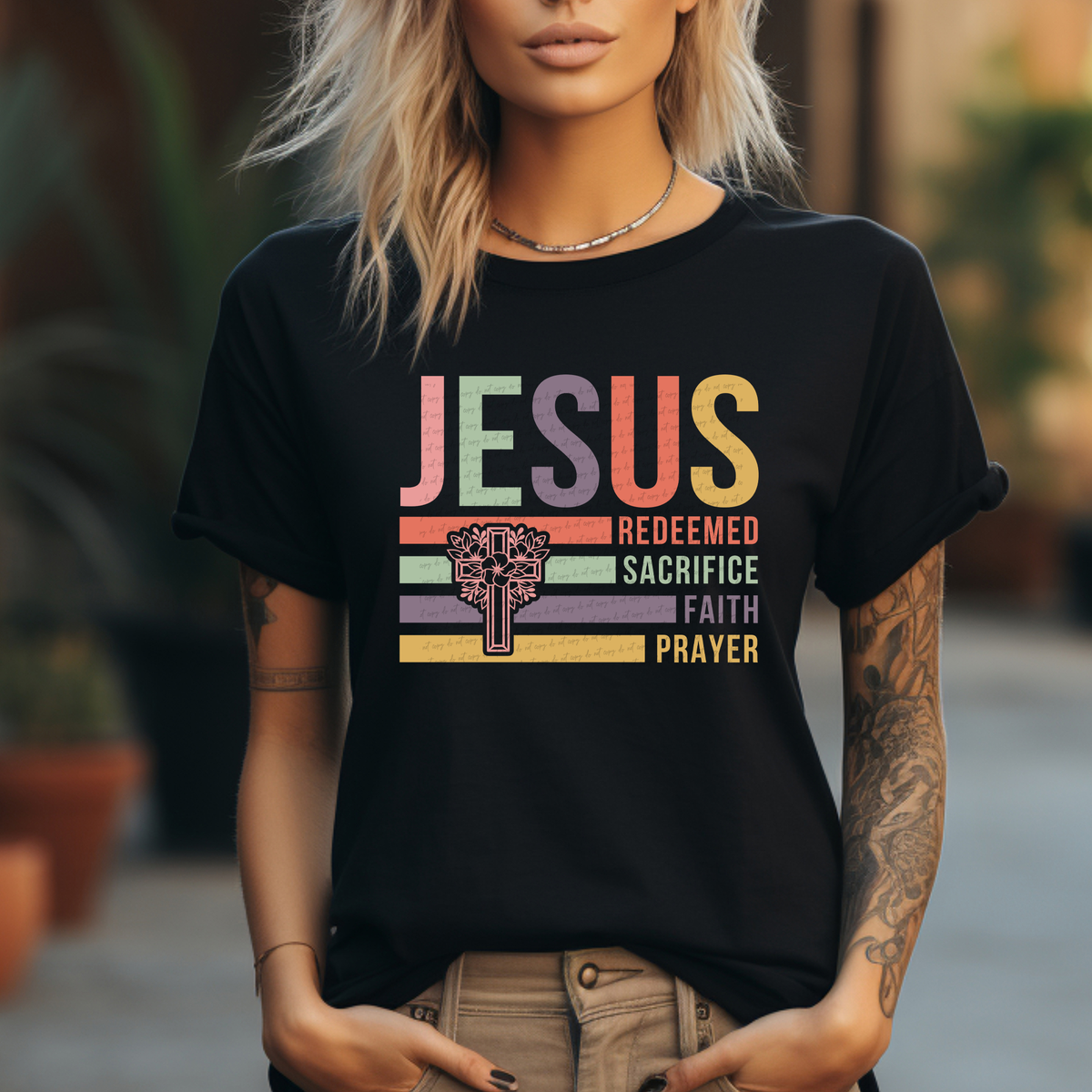 Jesus Redeemed Sacrifice Faith Prayer Retro 76686 DTF Transfer