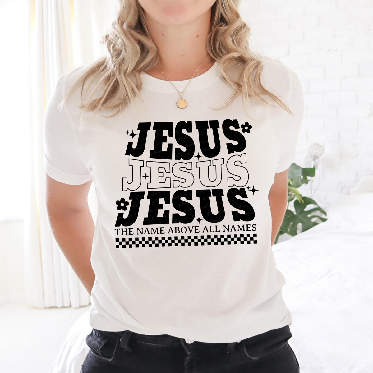 Jesus The Name Above All Names Stacked BLACK 117694 DTF transfer
