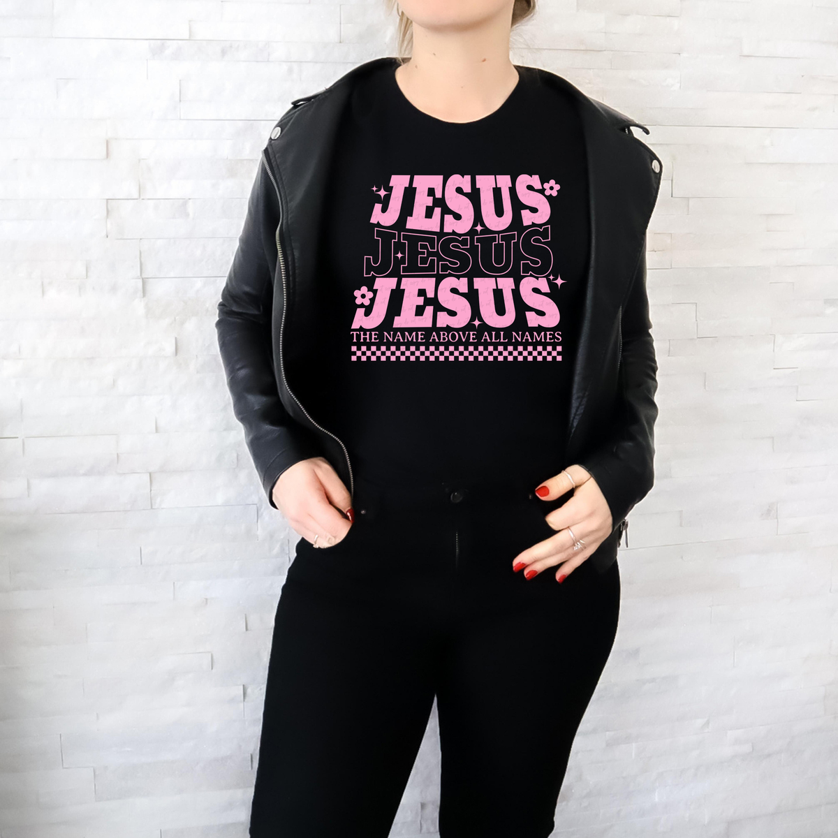 Jesus The Name Above All Names Stacked PINK 117695 DTF transfer