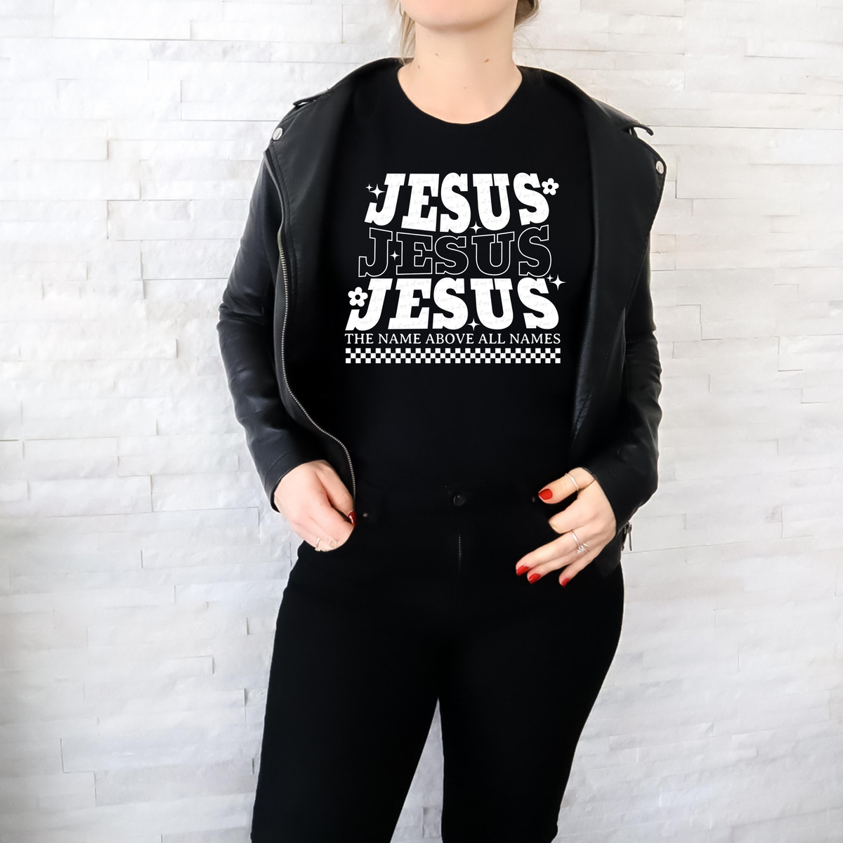 Jesus The Name Above All Names Stacked WHITE 117697 DTF transfer