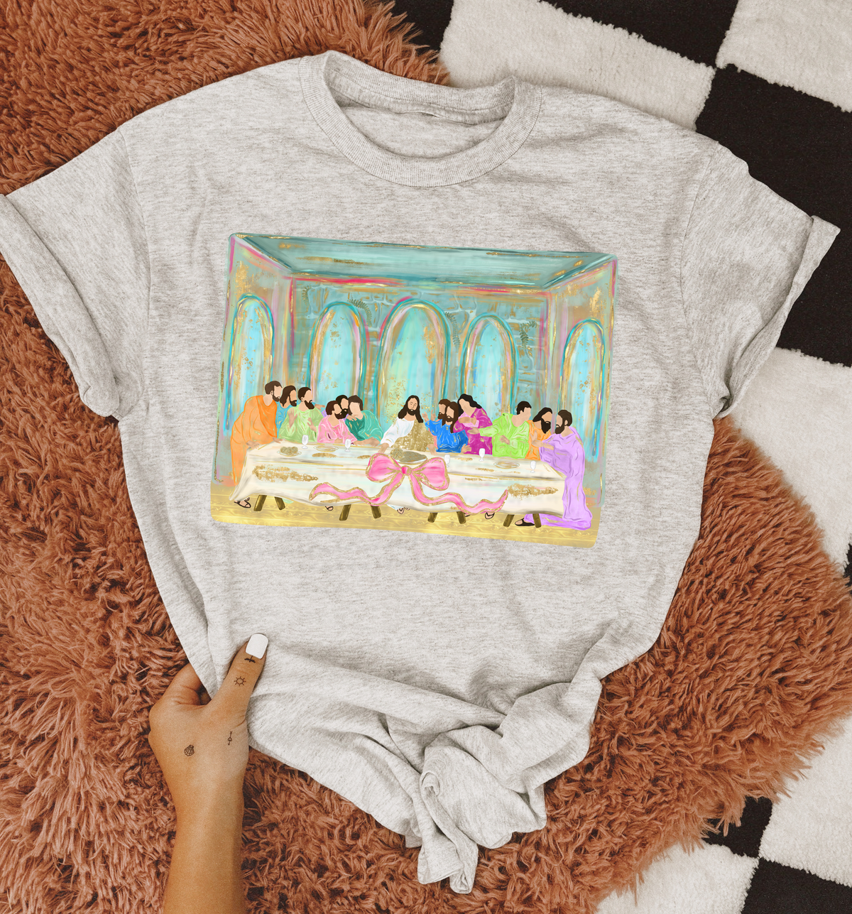 Jesus and Disciples Last Supper Pink Bow Table 110124 DTF transfer