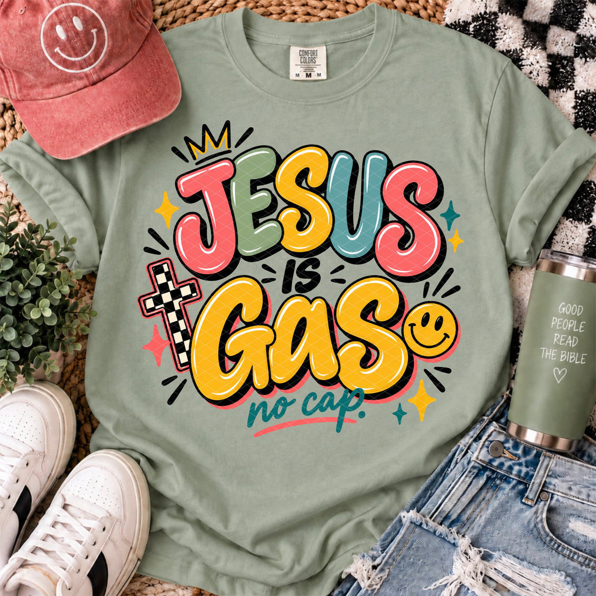 Jesus is gas no cap pink and yellow (SDD) DTF Transfer