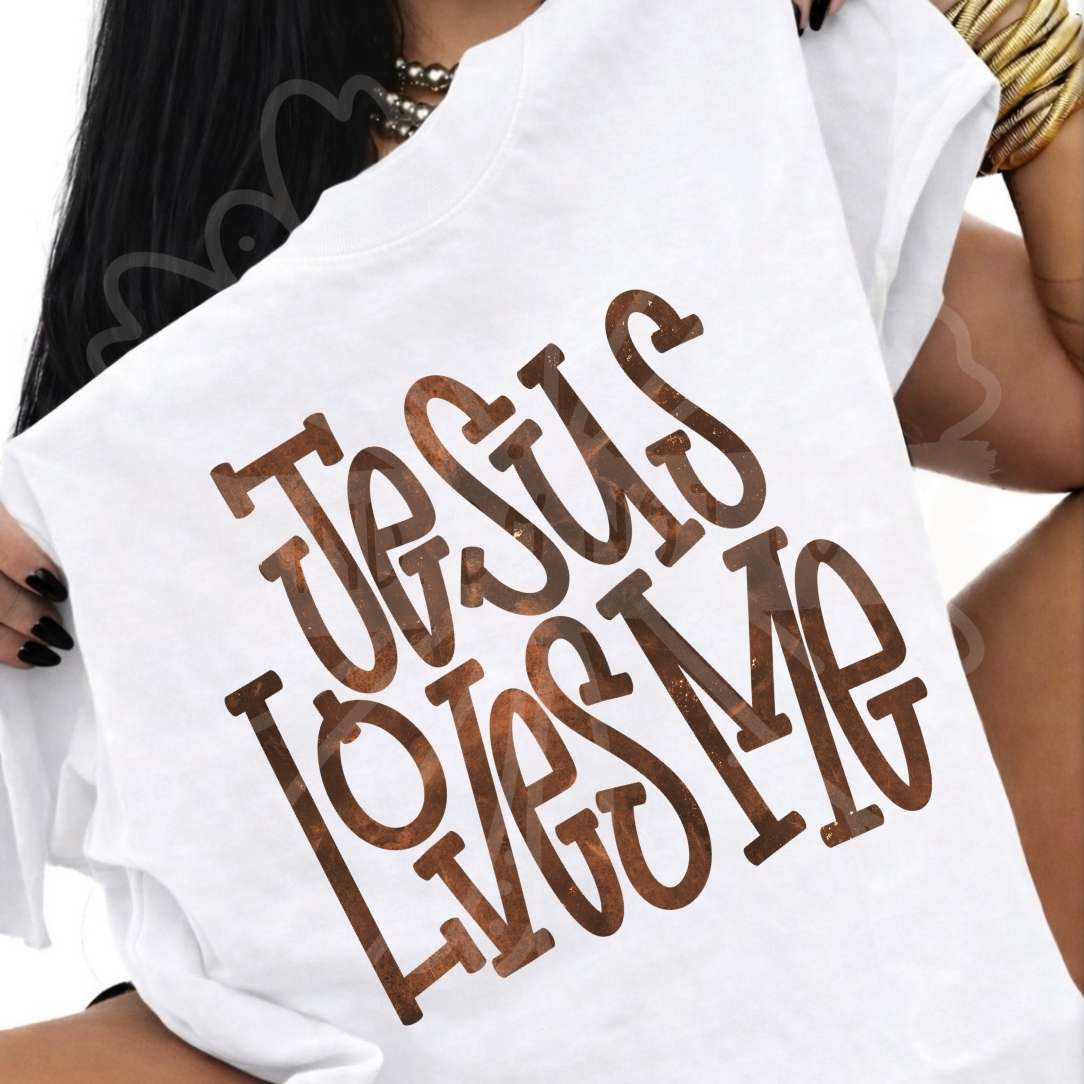 Jesus loves me brown font (Vehement) DTF transfer