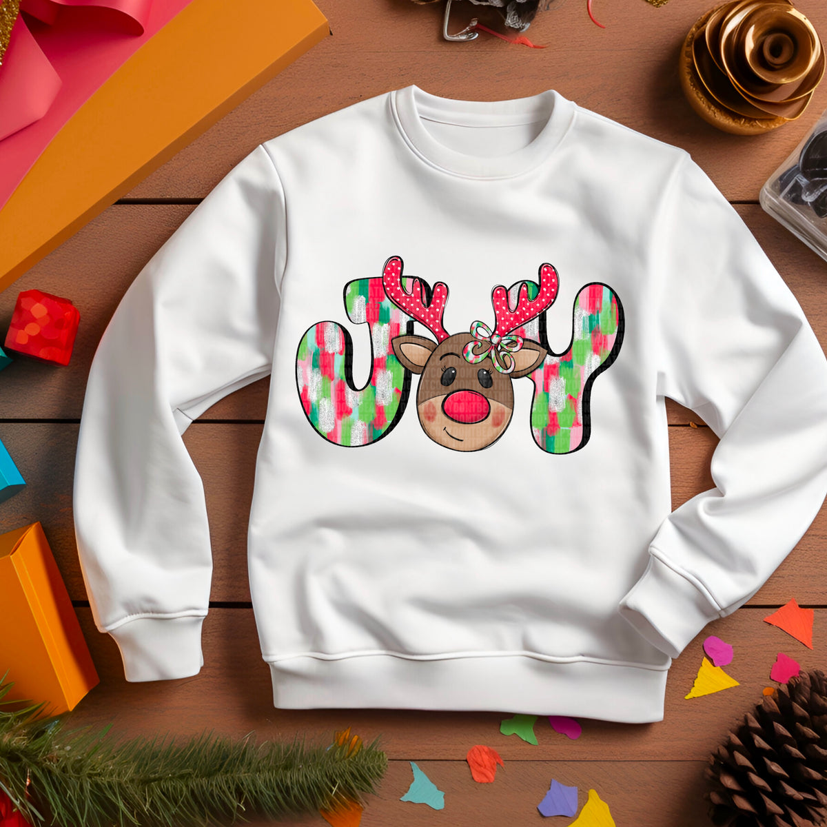 Joy with reindeer (SDD) DTF Transfer