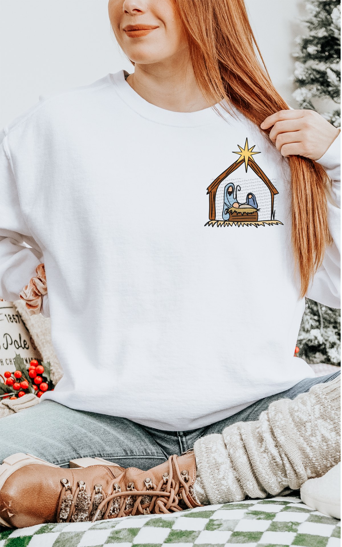 Joy To The World Manger Red Plaid Leopard (Pocket Print) 51463 DTF transfer