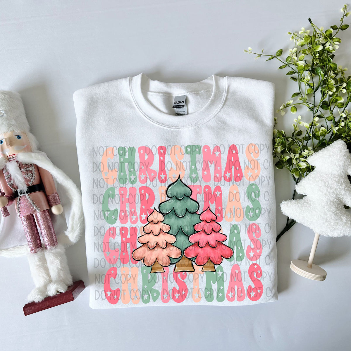 Christmas stacked with pink peach green trees SWD DTF transfers