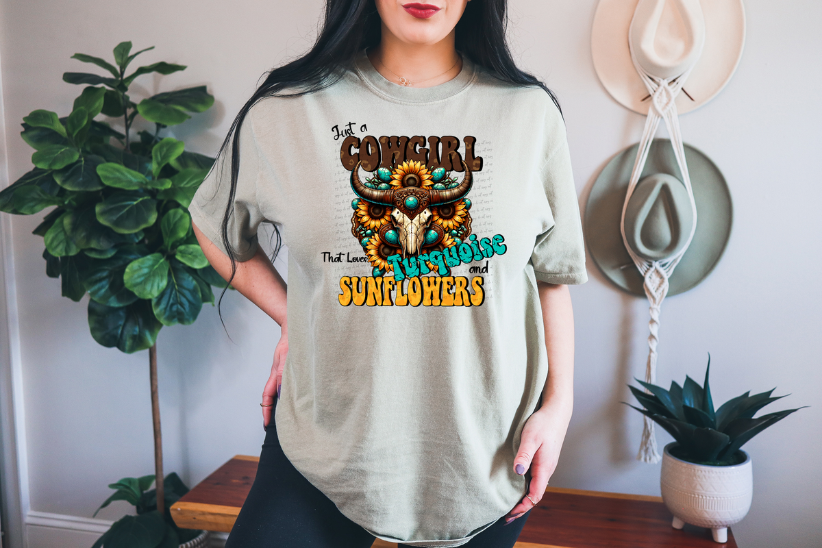 Just A Cowgirl That Loves Turquoise and Sunflowers 59417 DTF transfer