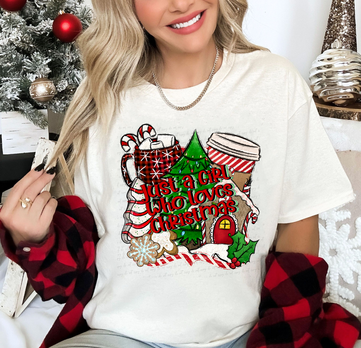Just A Girl Who Loves Christmas Mug Candy Cane Tree Cake 114926 DTF Transfer