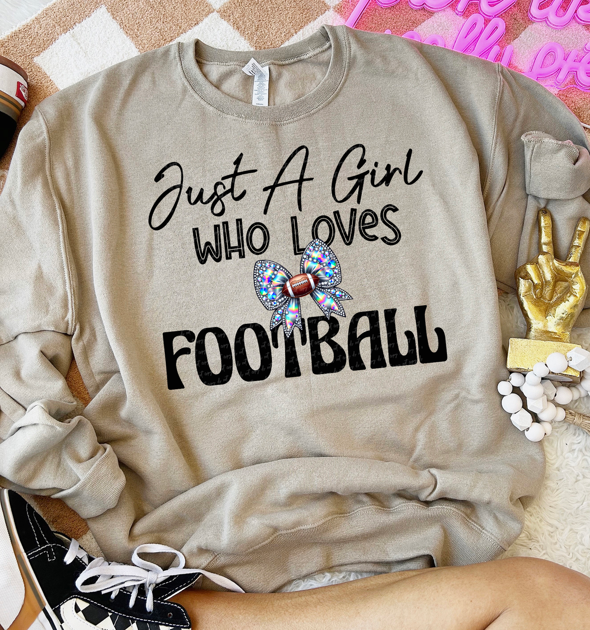 Just A Girl Who Loves Football Rhinestone Bow 59298 DTF transfer