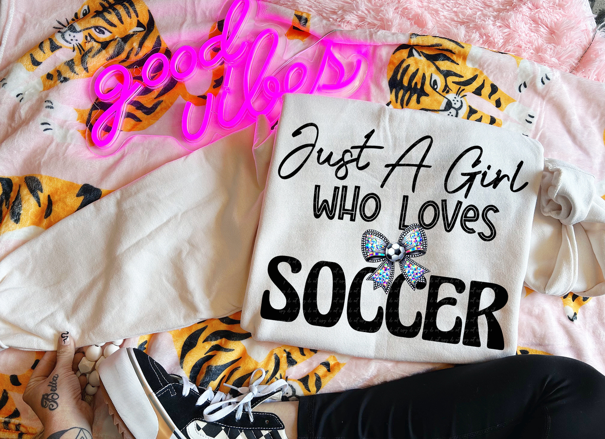 Just A Girl Who Loves Soccer Rhinestone Bow 59299 DTF transfer