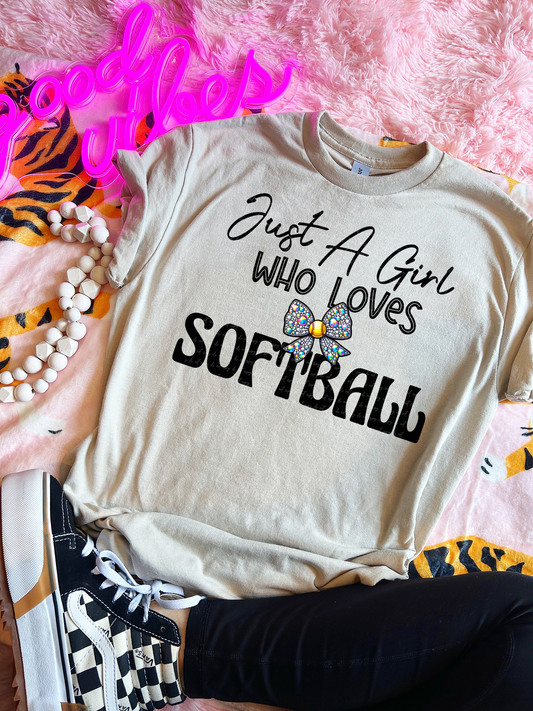 Just A Girl Who Loves Softball Rhinestone Bow 59300 DTF transfer