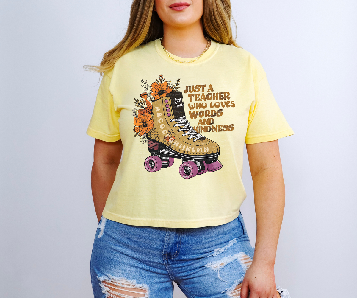 Just An English Teacher Who Loves Words and Kindness Roller Skating 81336 DTF Transfer