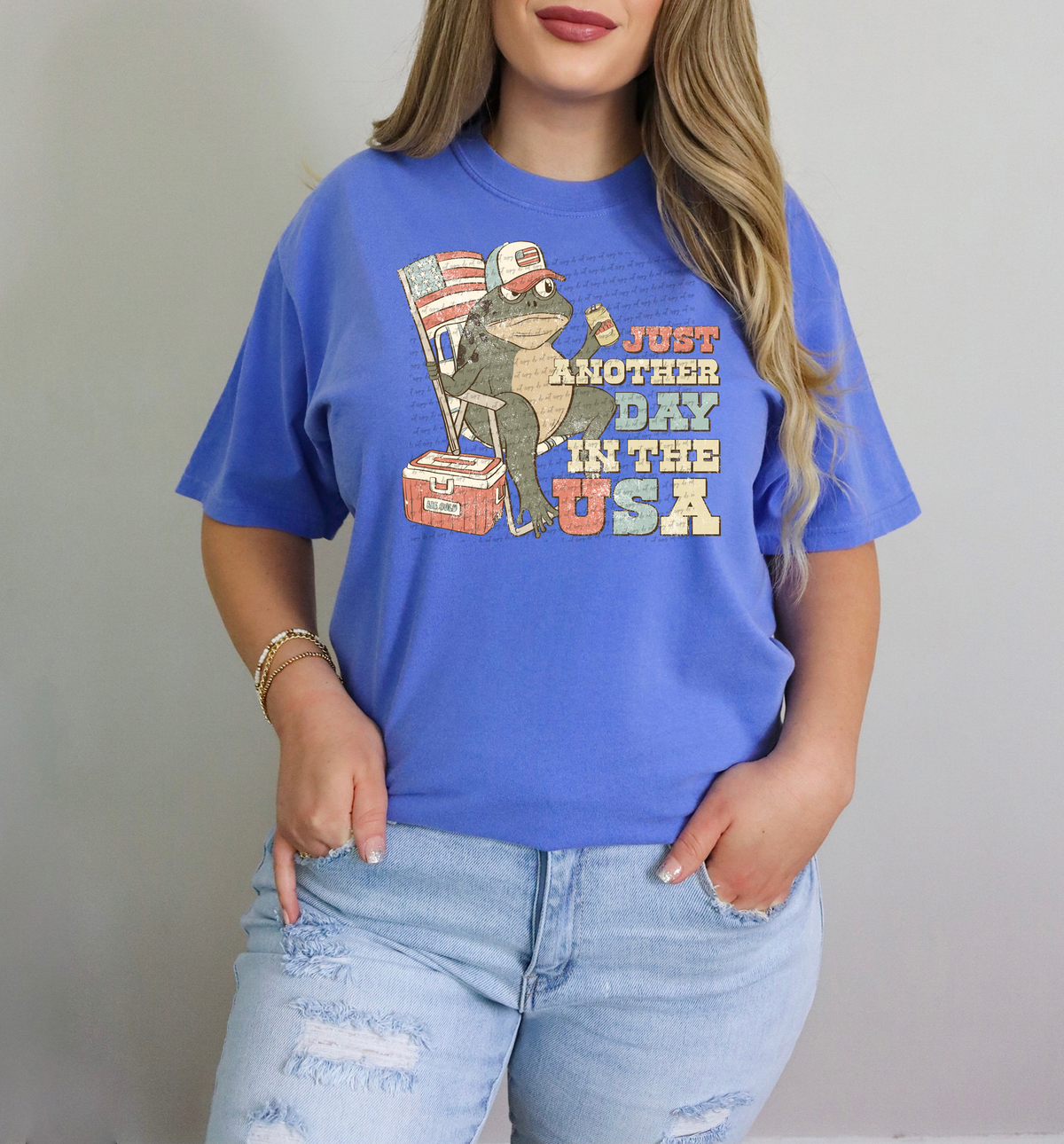 Just Another Day In The USA Sitting Frog 74536 DTF Transfer