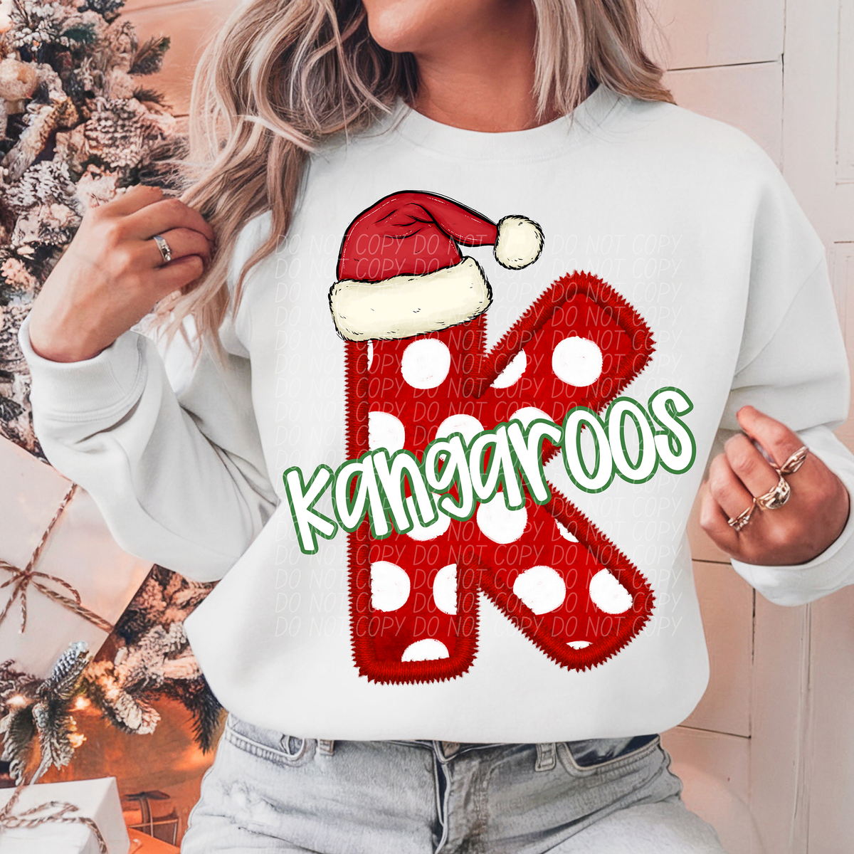 K Kangaroos Christmas Faux Embroidery (CITY) 66317 DTF transfer