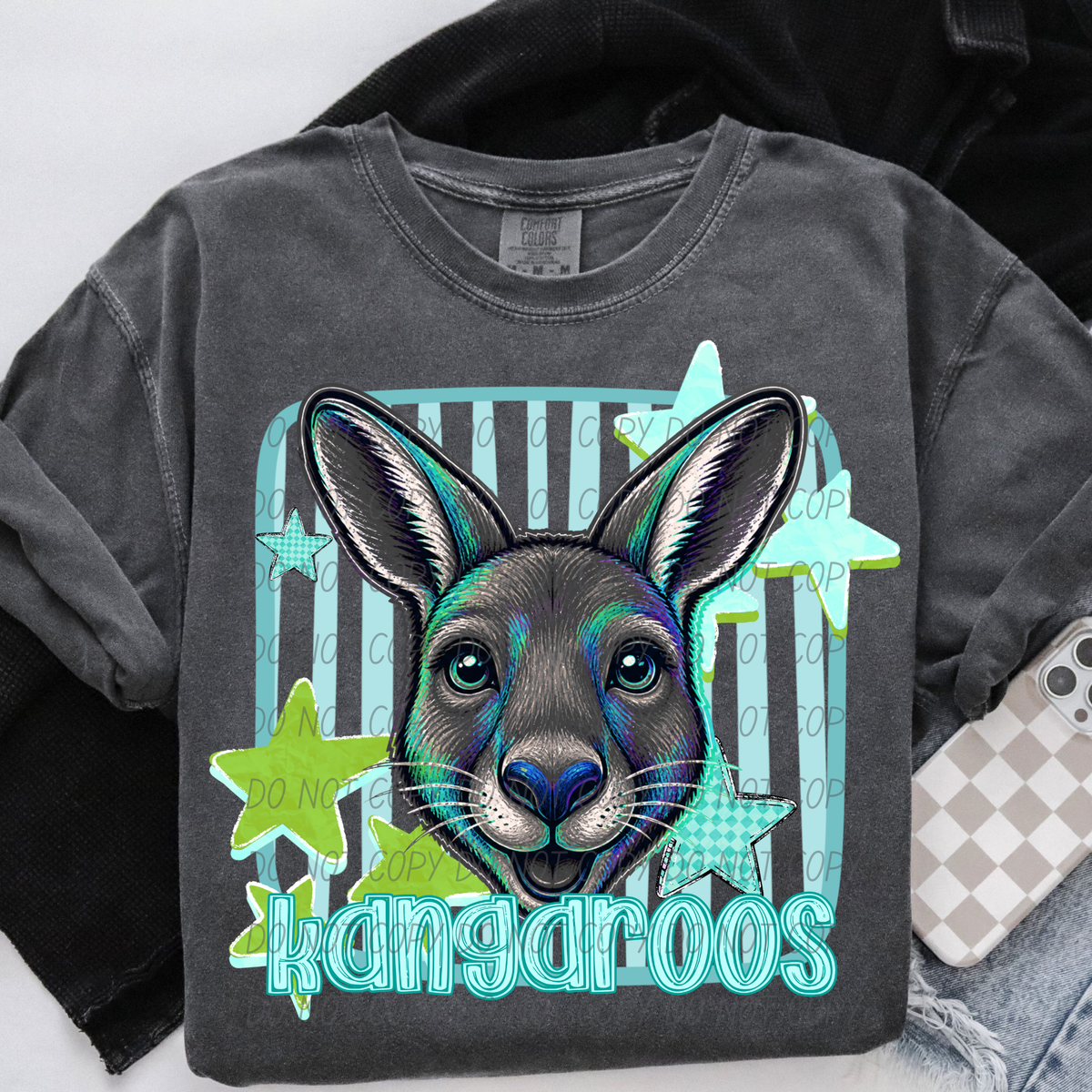 kangaroos blue stars and stripes blue font (CITY) DTF Transfer