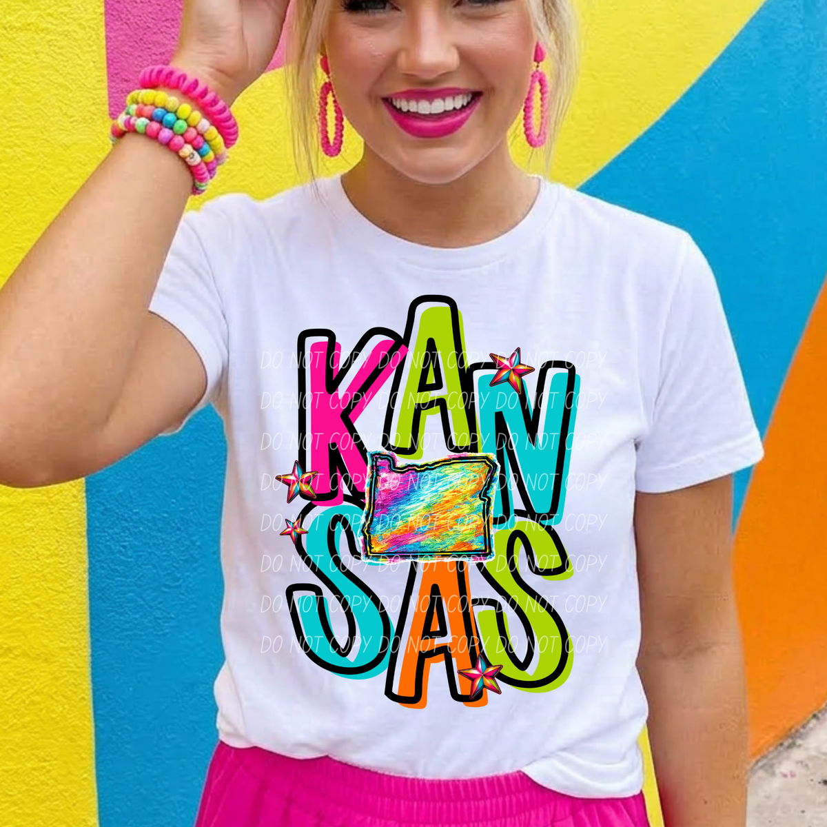kansas neon rainbow stacked font (city) DTF Transfer
