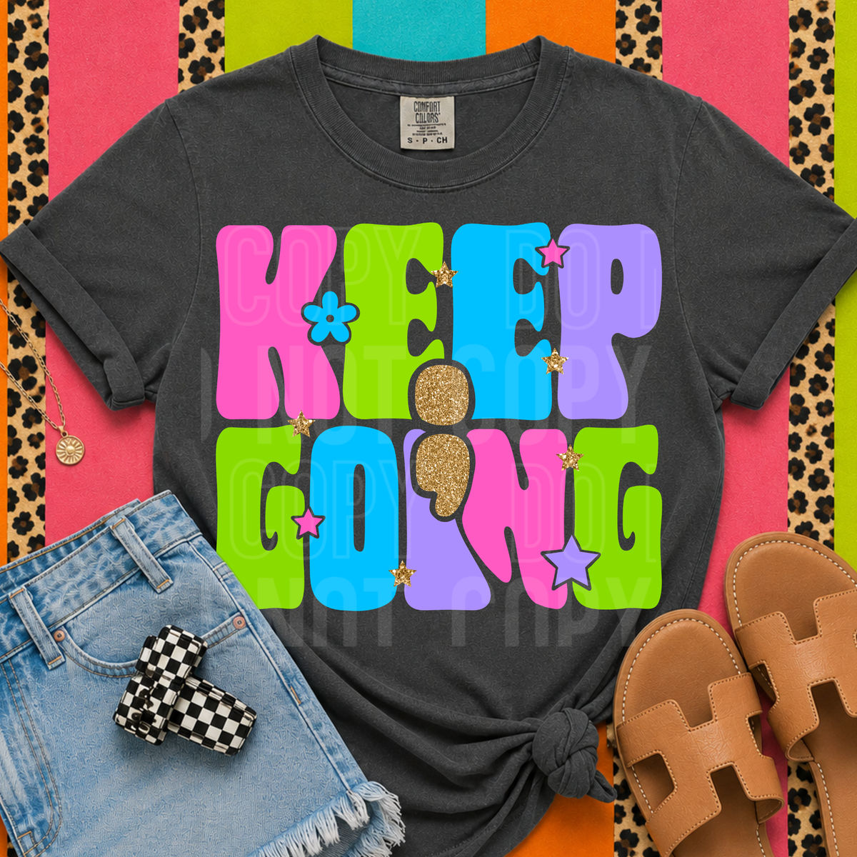 Keep going faux glitter semicolon (SBB) DTF Transfer
