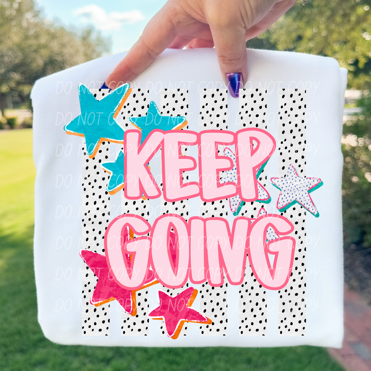 keep going dalmatian striped background colorful stars (City) DTF Transfer