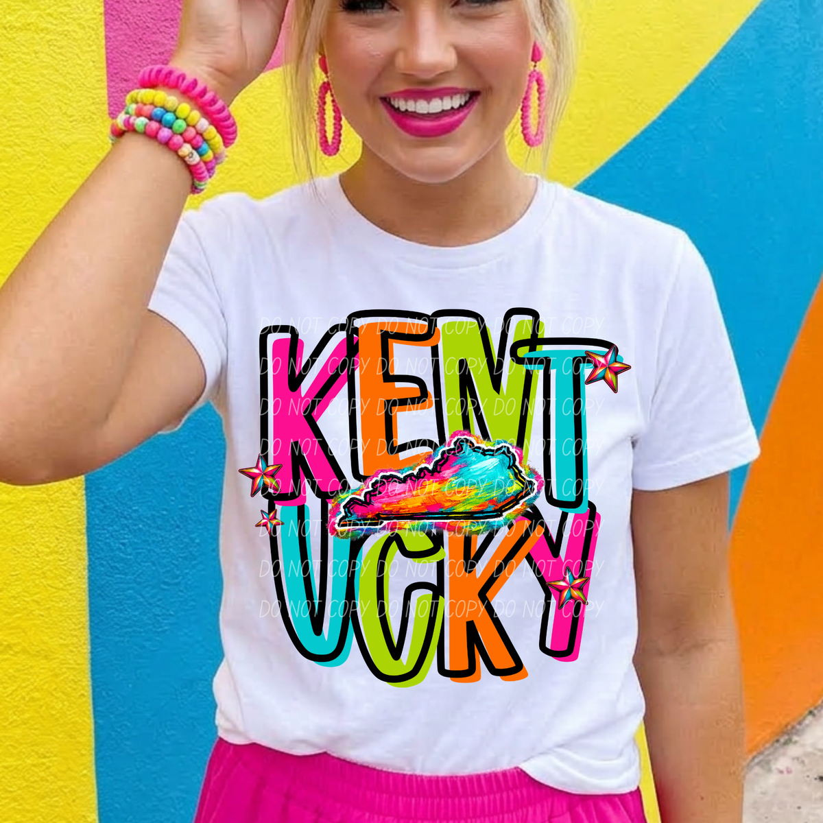 kentucky neon rainbow stacked font (city) DTF transfer
