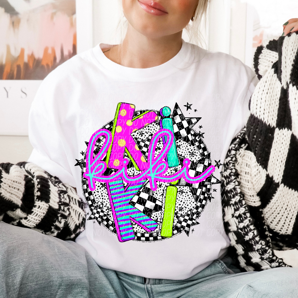 Kiki neon checkered CITY DTF transfers