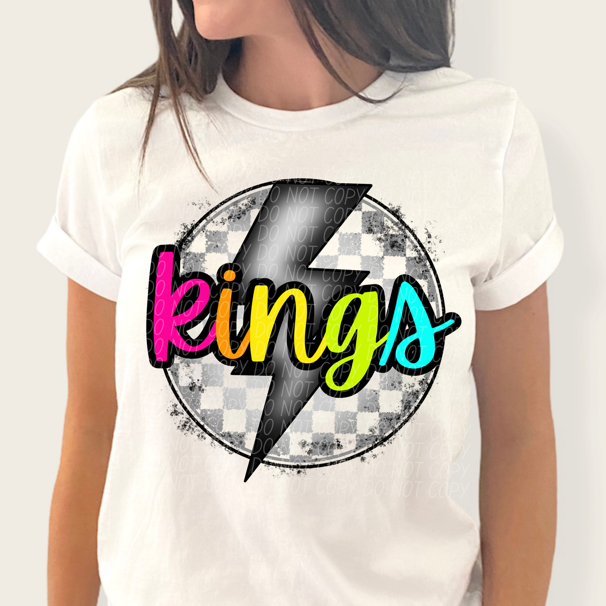 Kings BRIGHT COLORS FONT lightning bolt circle CITY DTF transfer