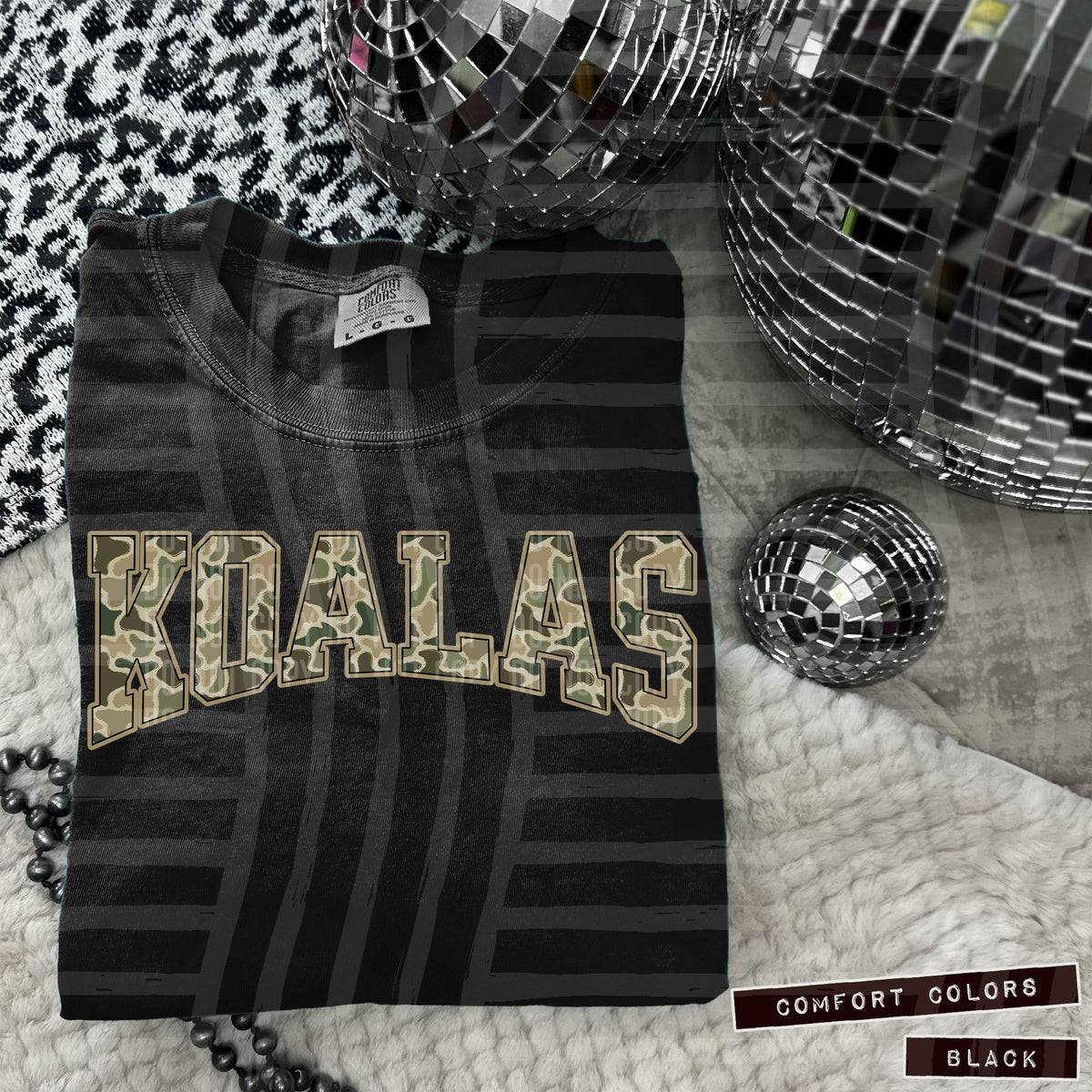 Koalas faux glitter camo arched (Caplinger) DTF transfer