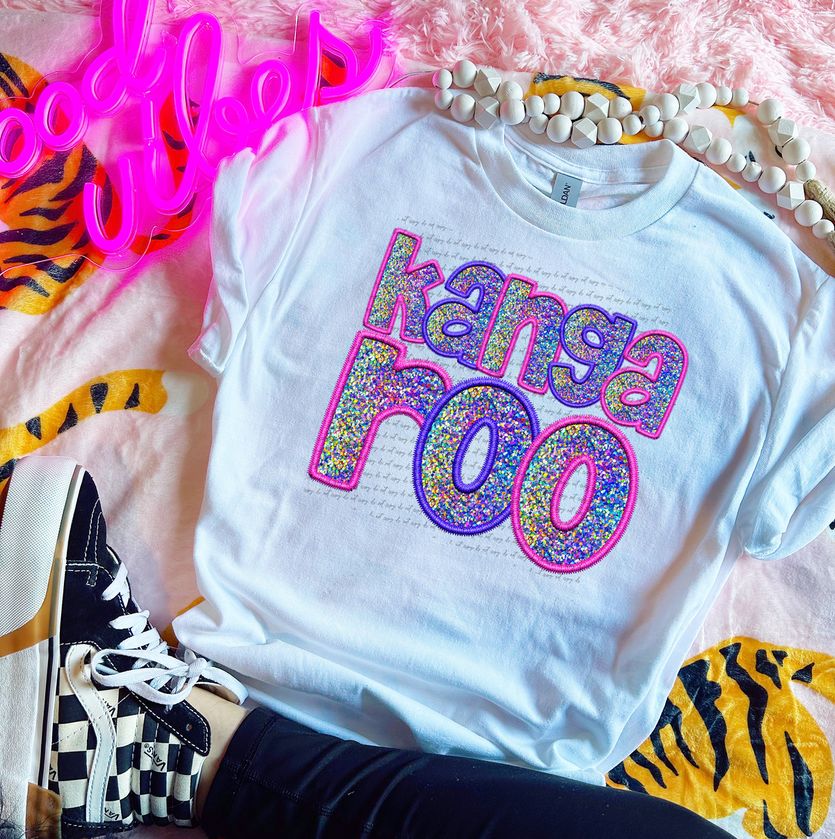 Kangaroo Faux Embroidery Pink Blue 76065 DTF Transfer