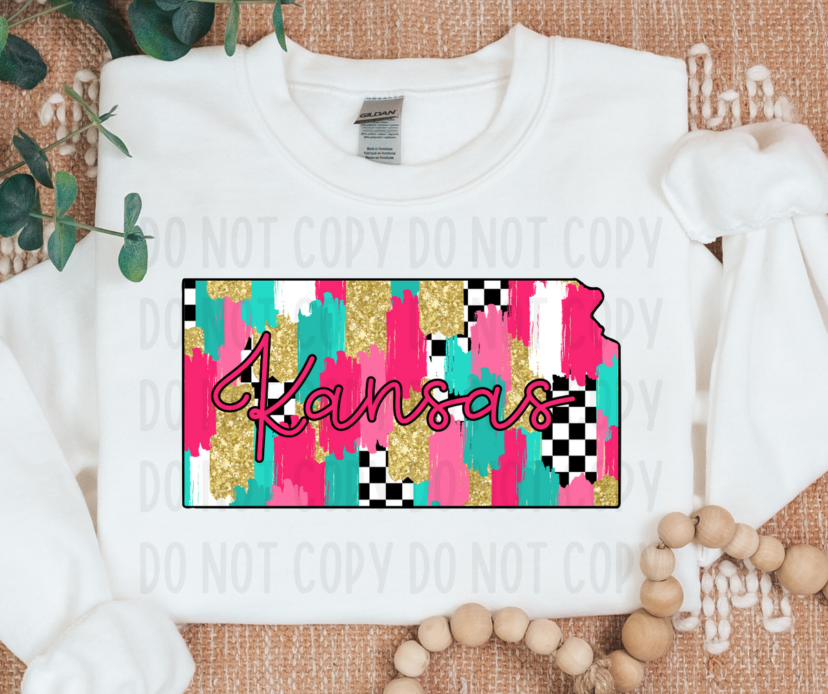Kansas Brushstroke Checkered State (canvista) DTF transfer