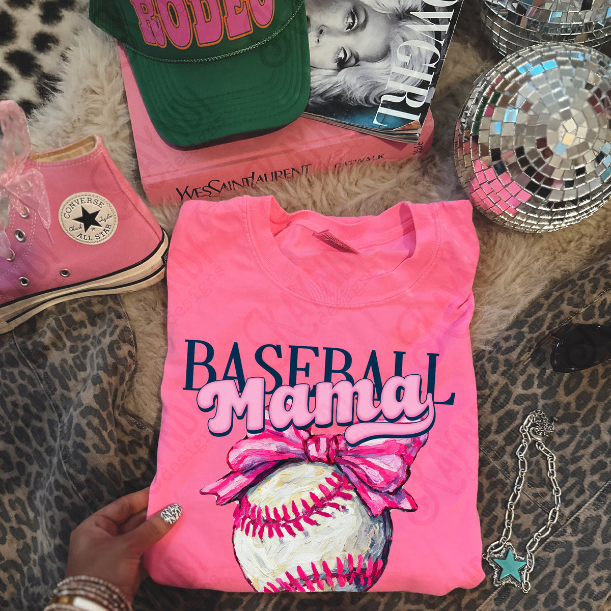 Baseball mama PINK bow (Kayndi) DTF Transfer