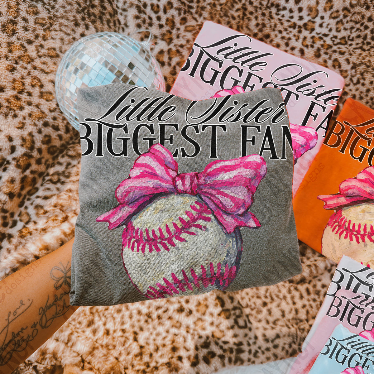 Little sisters biggest fan baseball PINK bow (Kayndi) DTF Transfer