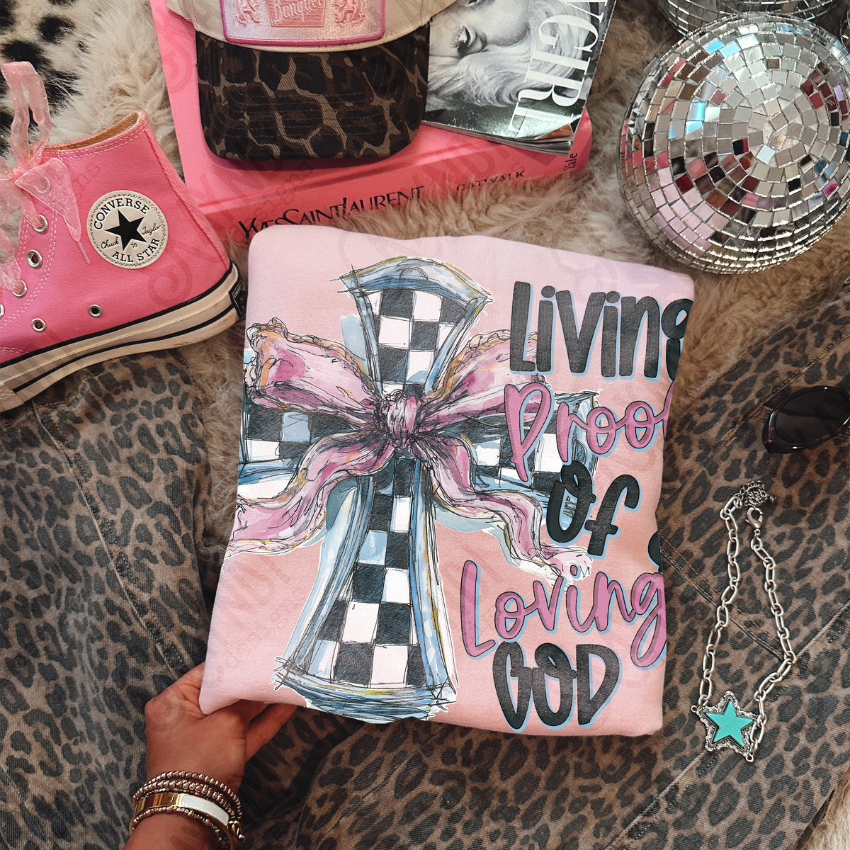 Living proof of a loving God PINK bow (Kayndi) DTF Transfer