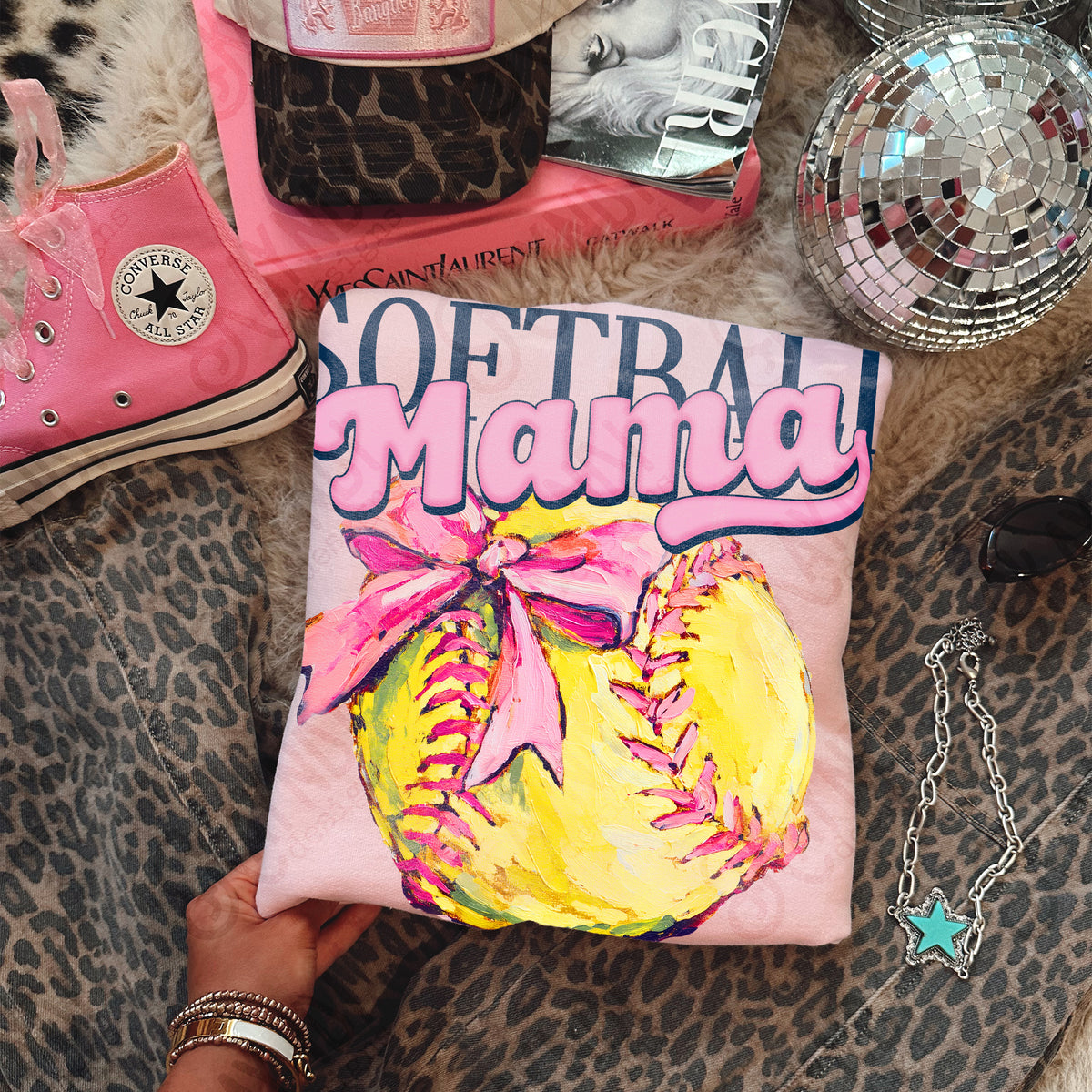 Softball mama PINK bow (Kayndi) DTF Transfer