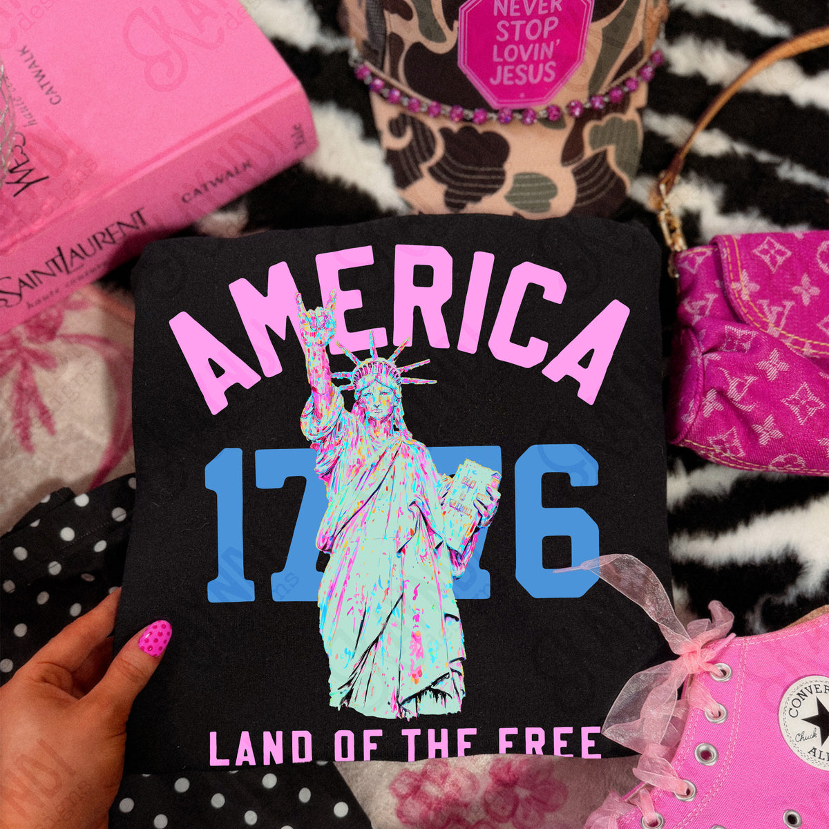 America 1776 land of the free PINK (Kayndi) DTF Transfer