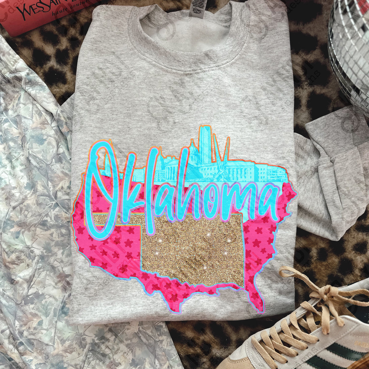 Oklahoma faux glitter state (Kayndi) DTF Transfer