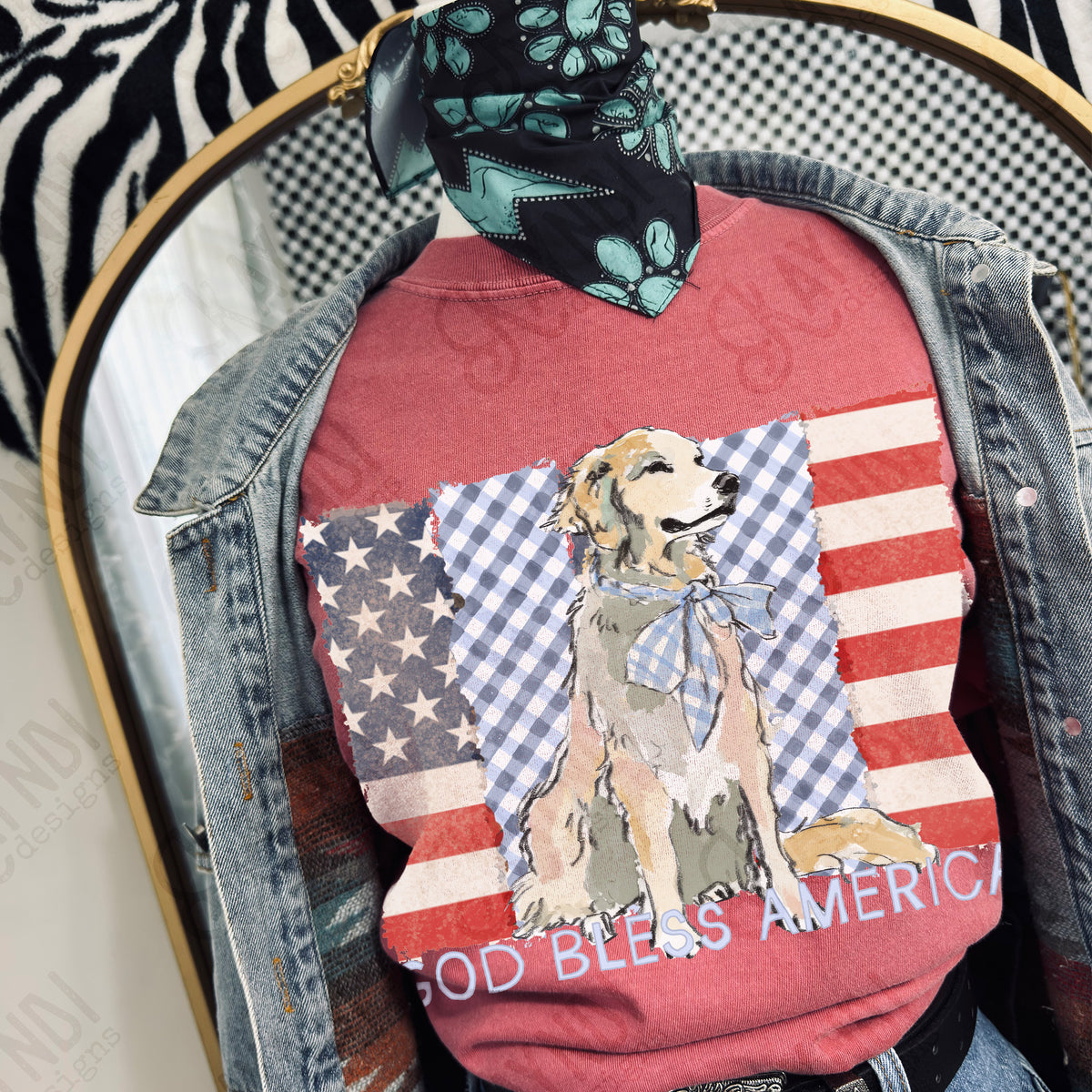 God bless American dog and flag (Kayndi) DTF Transfer