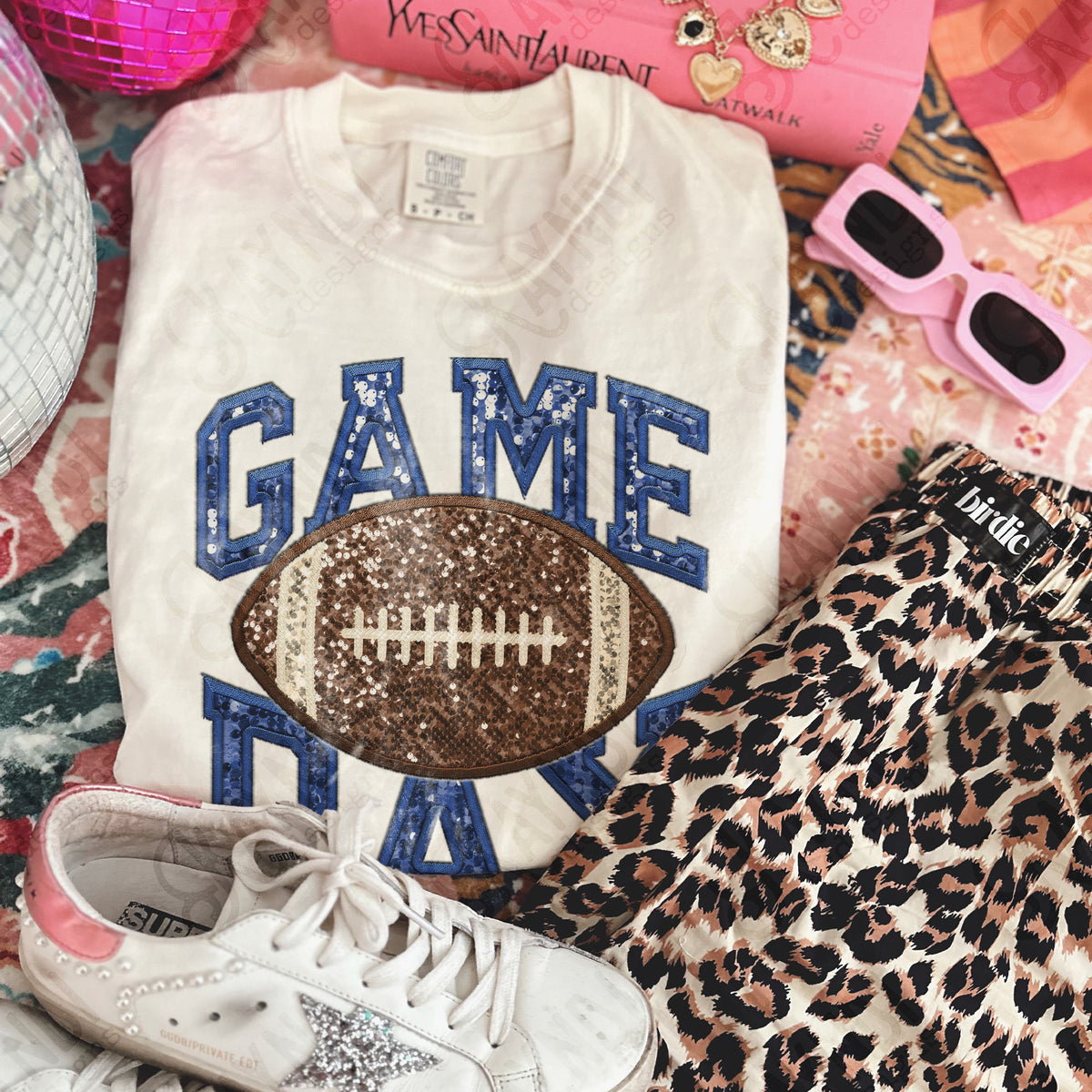 Game day football faux sequins NAVY (Kayndi) DTF Transfer