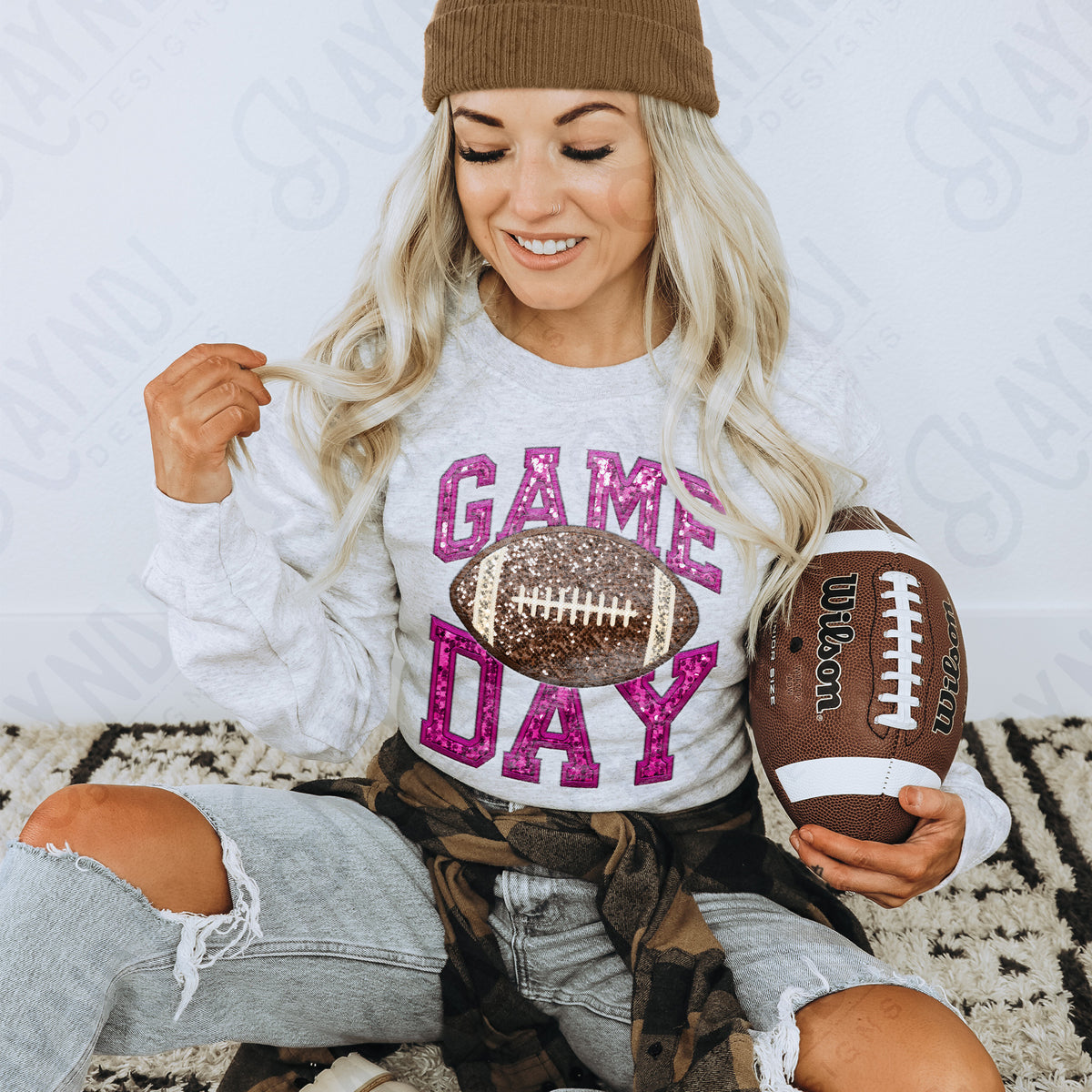 Game day football faux sequins PURPLE (Kayndi) DTF Transfer