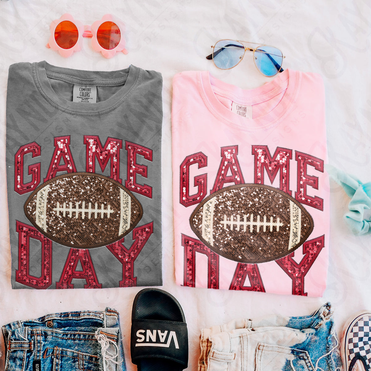 Game day football faux sequins RED (Kayndi) DTF Transfer