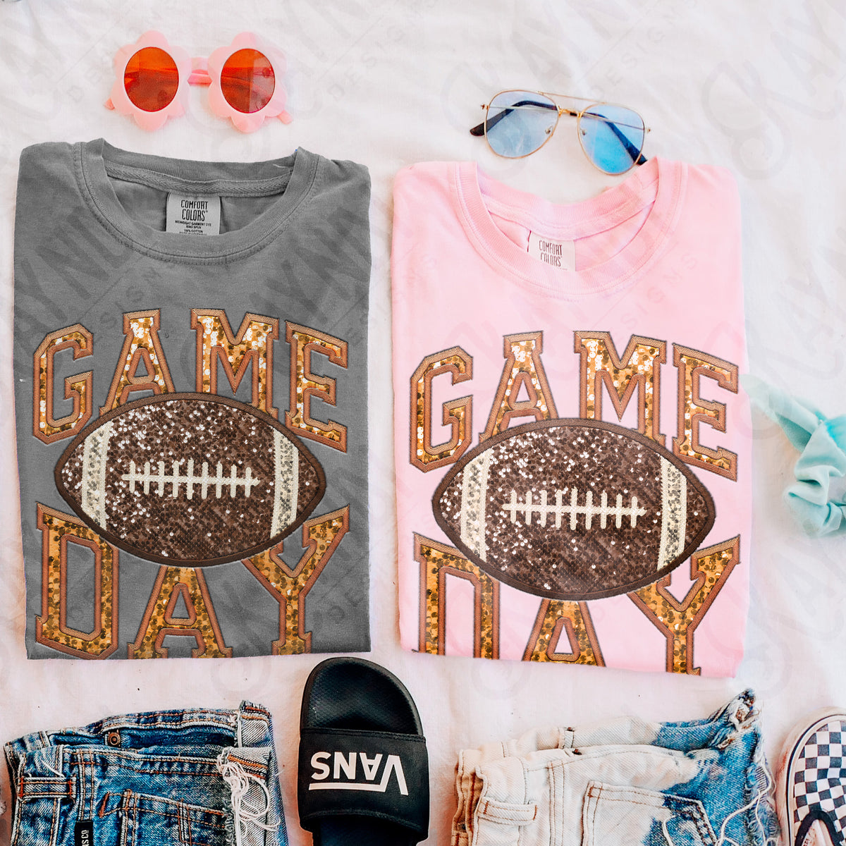 Game day football faux sequins ORANGE (Kayndi) DTF Transfer