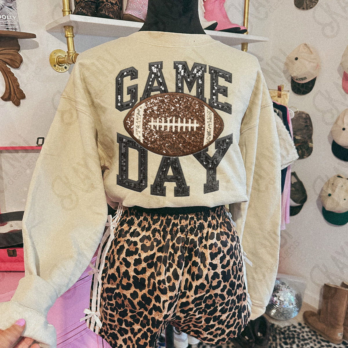 Game day football faux sequins BLACK (Kayndi) DTF Transfer